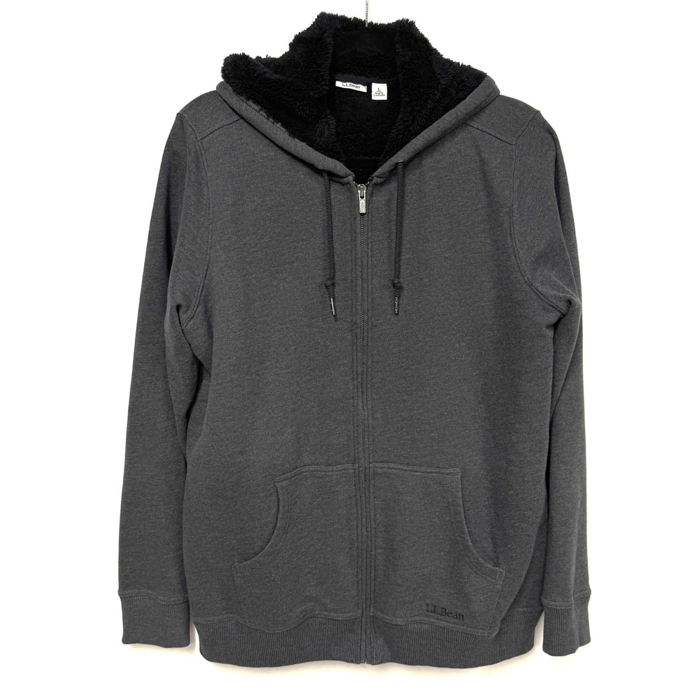 LL Bean Sherpa Lined Hoodie, Women's Size Large Tall, Charcoal Gray Black Zip‎